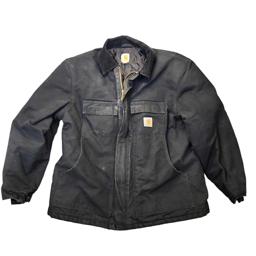Carhartt Mens Coat Extra Large Black Duck Canvas Quilt Lined Work Chores Grunge
